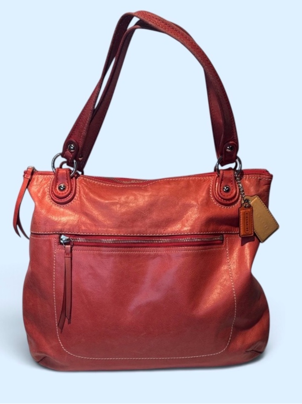 Coach Poppy Glam Pink leather Tote with Zipper Pocket